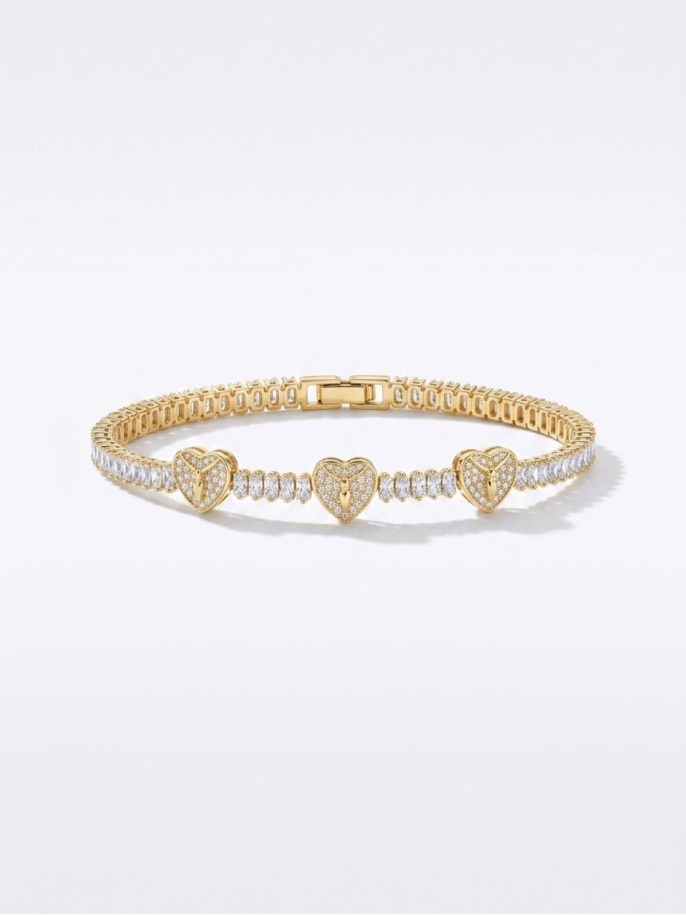 14-18k Gold Filled CZ Heart Tennis Bracelet - Women's Jewelry Religious Jewelry